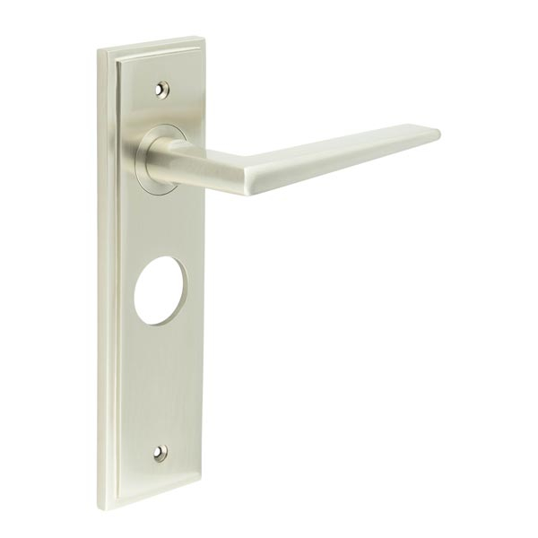 Mayfair Door Handle Bathroom Backplate Satin Nickel