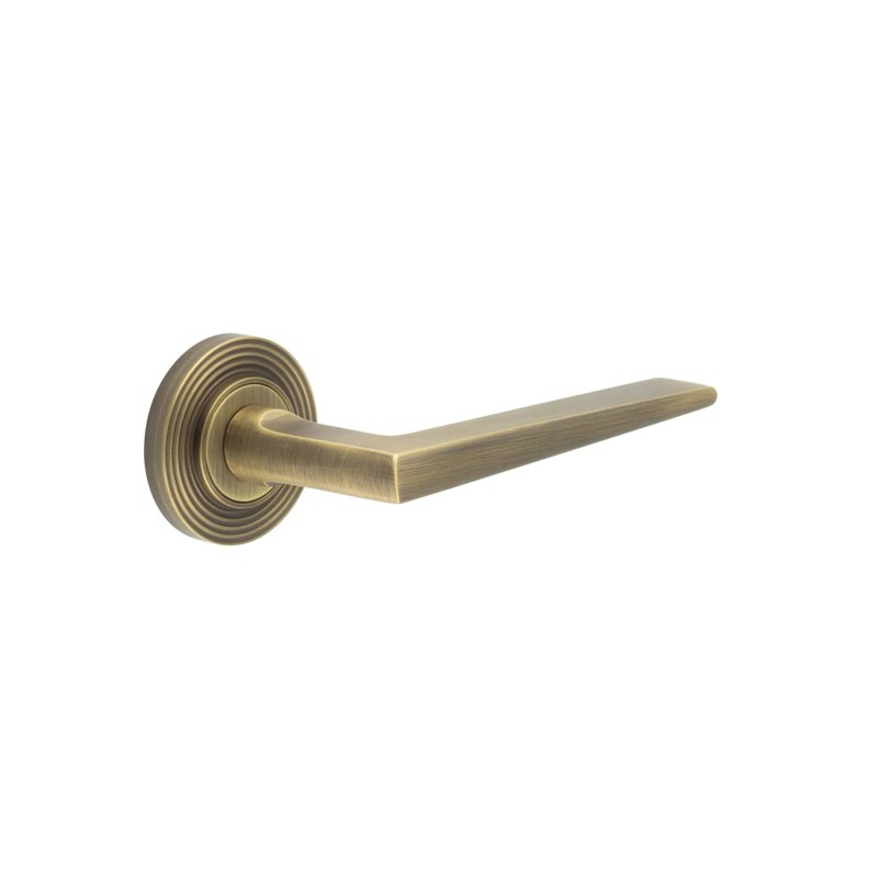 Mayfair Door Handle on Reeded Rose Antique Brass