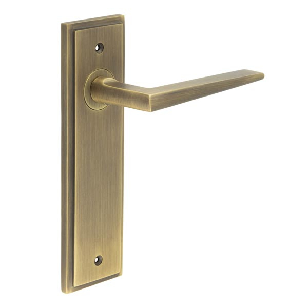 Mayfair Door Handle Latch Backplate Antique Brass