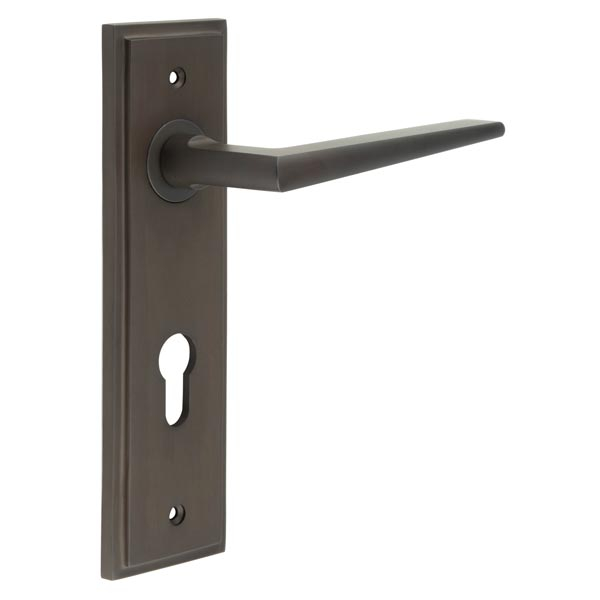 Mayfair Door Handle Din Euro Backplate Dark Bronze