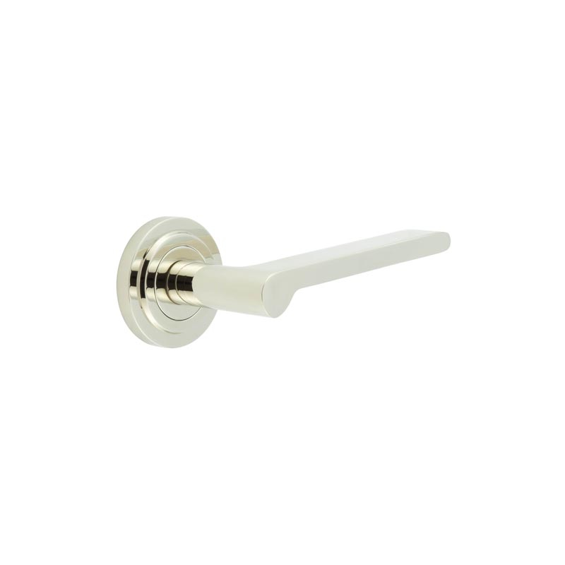 Fitzrovia Door Handles Stepped Rose Polished Nickel