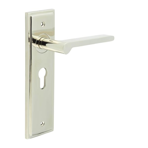 Fitzrovia Door Handle Euro Backplate Polished Nickel