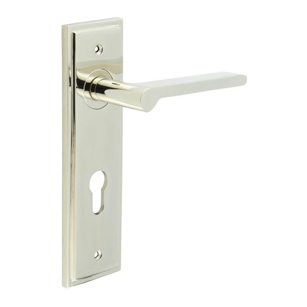 Fitzrovia Door Handle Din Euro Backplate Polished Nickel