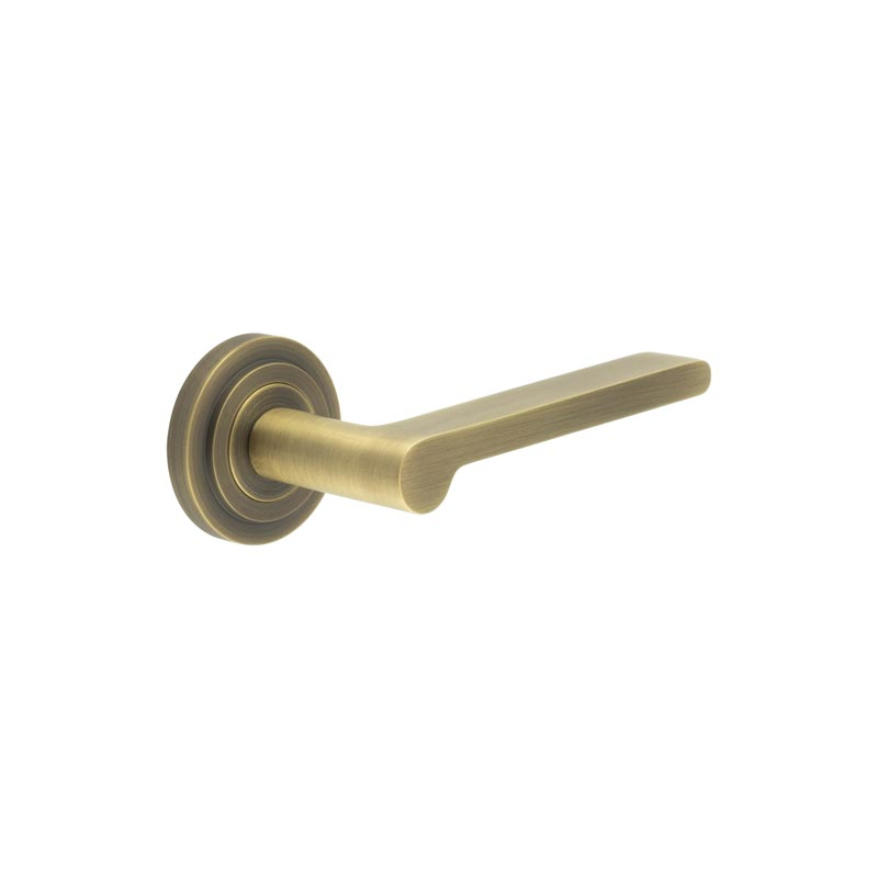 Fitzrovia Door Handles Stepped Rose Antique Brass