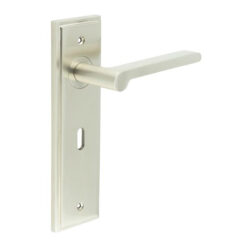 Fitzrovia Door Handle Lock Backplate Satin Nickel