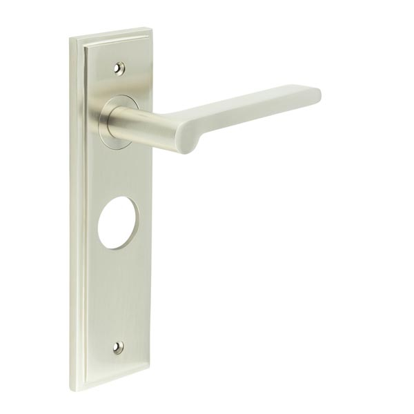 Fitzrovia Door Handle Bathroom Backplate Satin Nickel