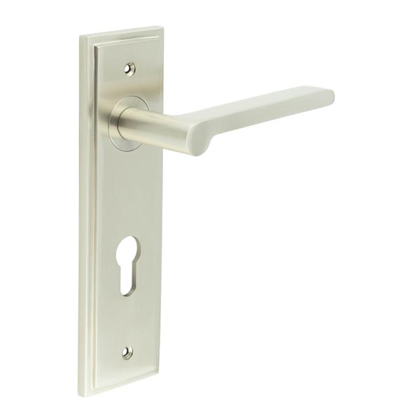 Fitzrovia Door Handle Din Euro Backplate Satin Nickel