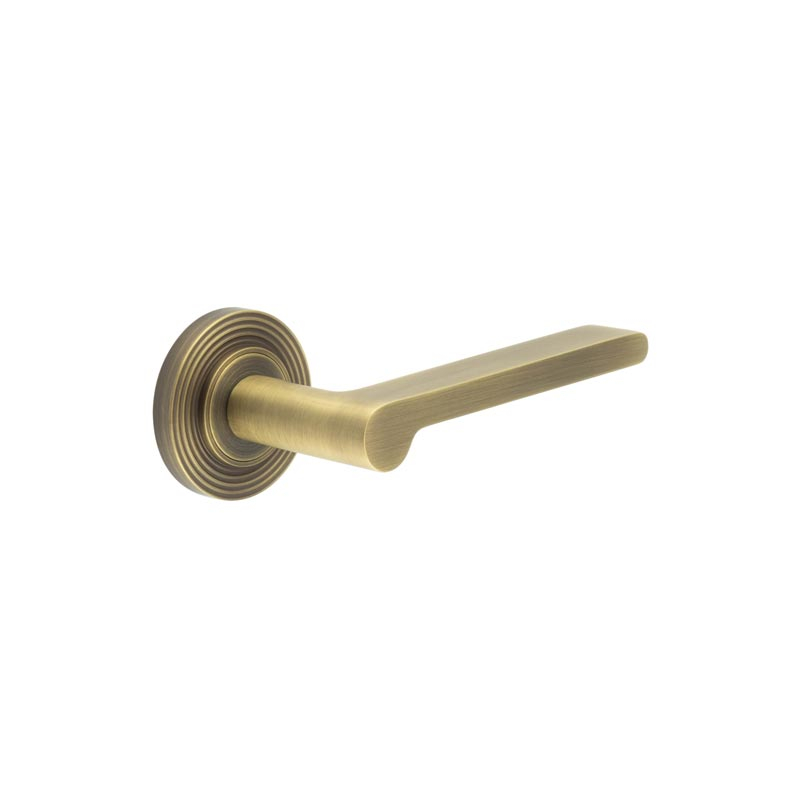 Fitzrovia Door Handles Reeded Rose Antique Brass