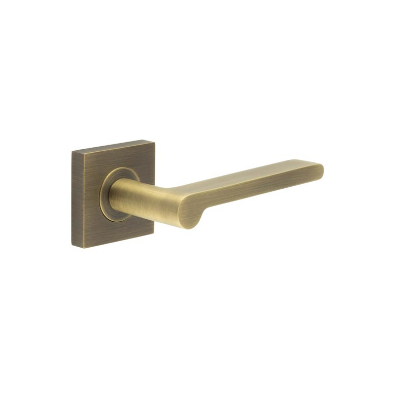 Fitzrovia Door Handles Square Plain Rose Antique Brass