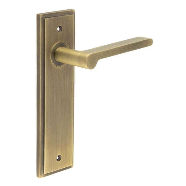 Fitzrovia Door Handle Latch Backplate Antique Brass