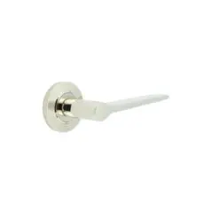Knightsbridge Door Handle on Chamfered Rose Polished Nickel
