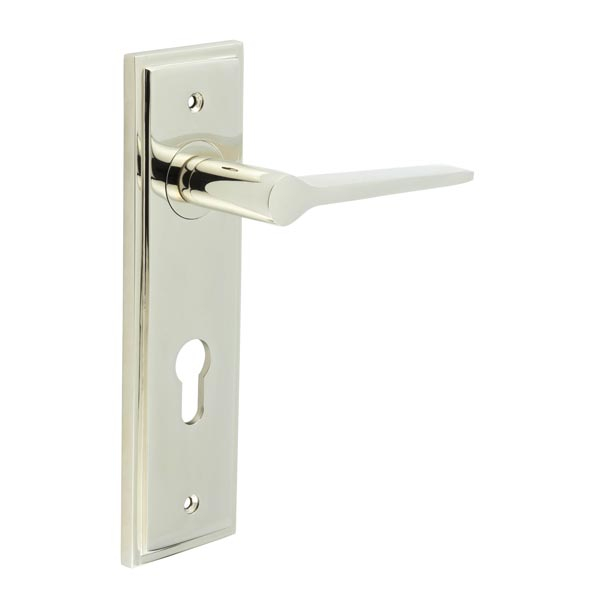 Knightbridge Door Handle Din Euro Backplate Polished Nickel