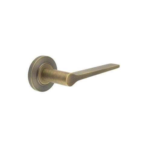 Knightsbridge Door Handle on Chamfered Rose Antique Brass