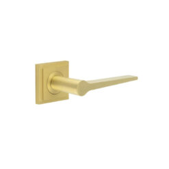 Knightsbridge Door Handle on Square Stepped Rose Satin Brass