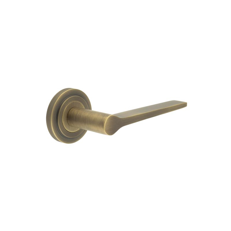 Knightsbridge Door Handle on Stepped Rose Antique Brass