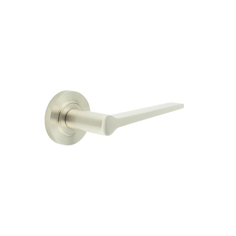 Knightsbridge Door Handle on Knurled Rose Satin Nickel