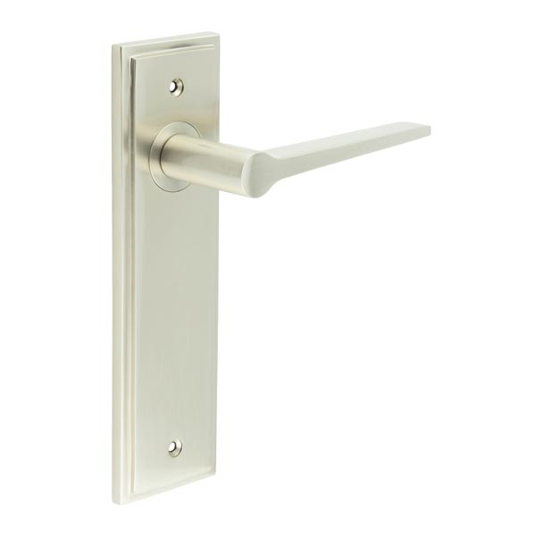 Knightbridge Door Handle Latch Backplate Satin Nickel