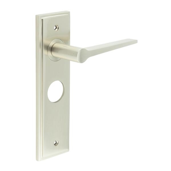 Knightbridge Door Handle Bathroom Backplate Satin Nickel