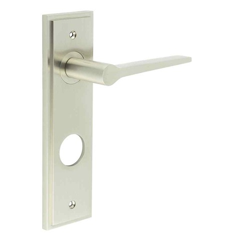 Knightbridge Door Handle Din Bathroom Backplate Satin Nickel