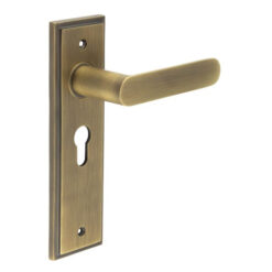 Kensington Door Handle Euro Backplate Antique Brass