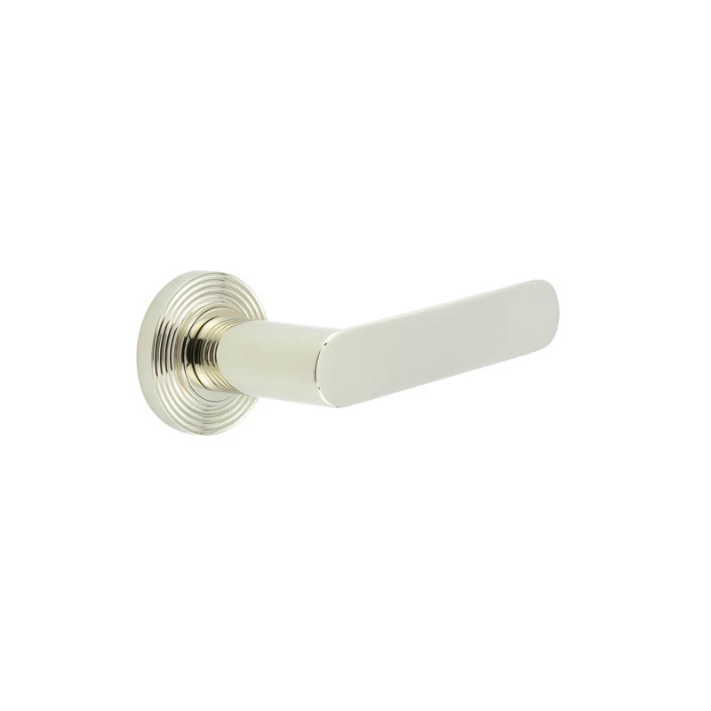 Kensington Door Handles Reeded Rose Polished Nickel