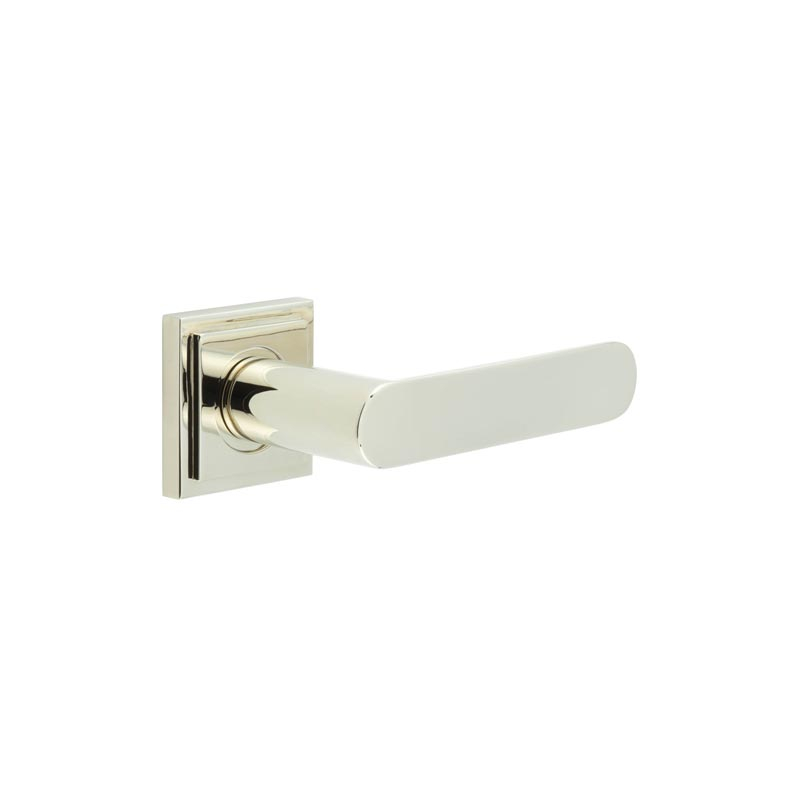 Kensington Door Handles Square Stepped Rose Polished Nickel