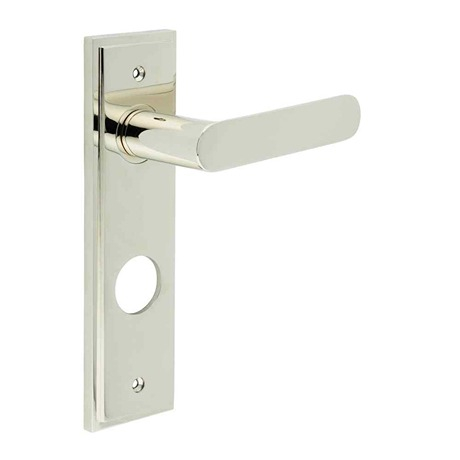 Kensington Door Handle Din Bathroom Backplate Polished Nickel