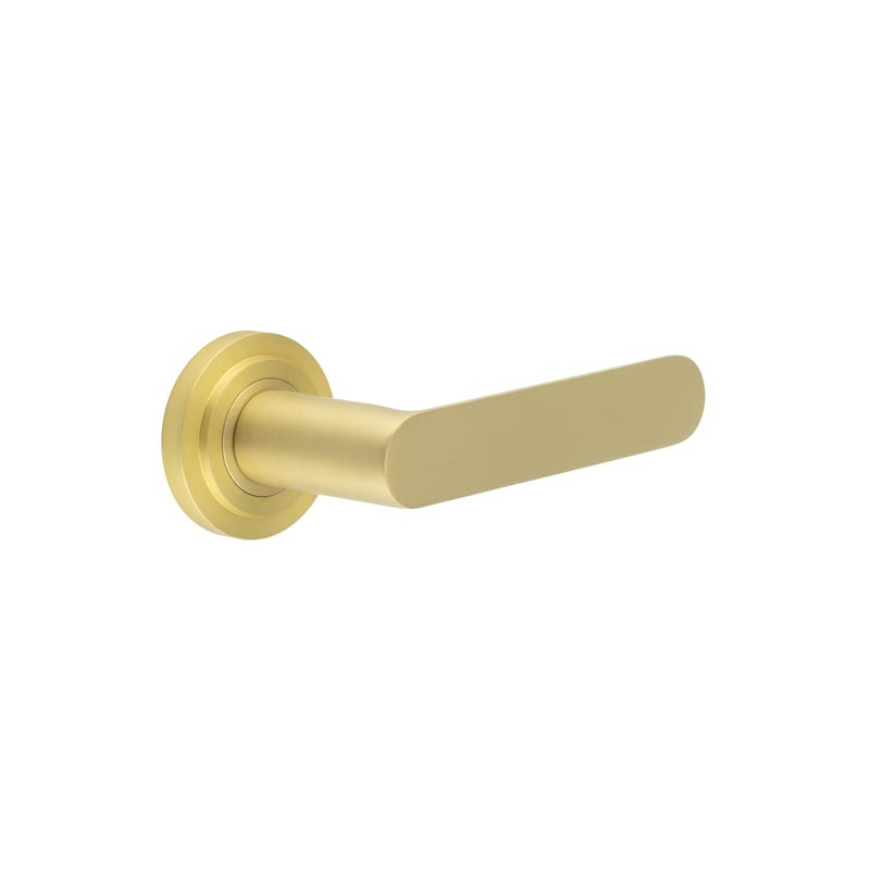 Kensington Door Handles Stepped Rose Satin Brass