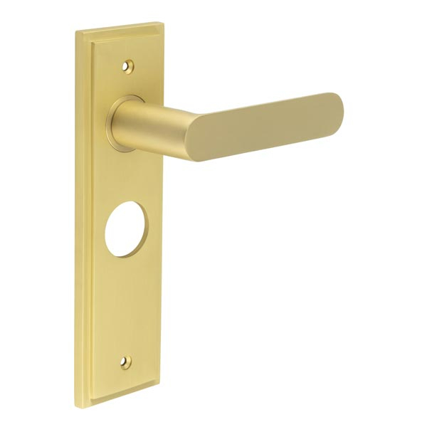 Kensington Door Handle Bathroom Backplate Satin Brass