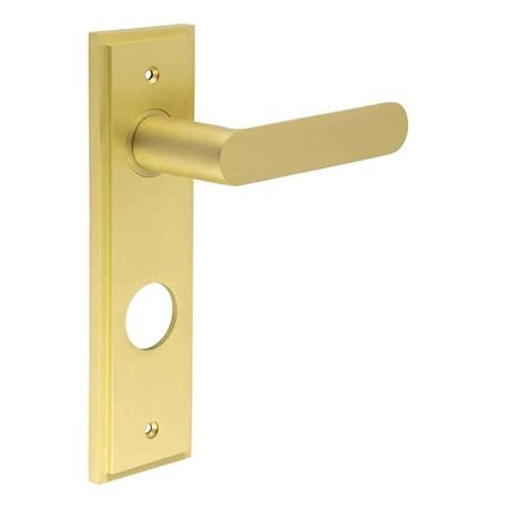 Kensington Door Handle Din Bathroom Backplate Satin Brass