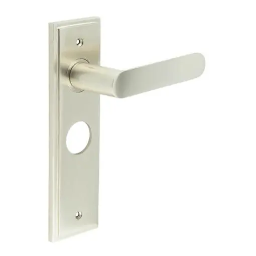 Kensington Door Handle Bathroom Backplate Satin Nickel