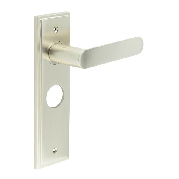 Kensington Door Handle Bathroom Backplate Satin Nickel