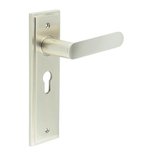 Kensington Door Handle Euro Backplate Satin Nickel