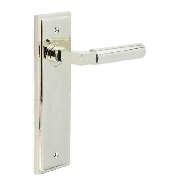 Westminster Door Handle Latch Backplate Polished Nickel