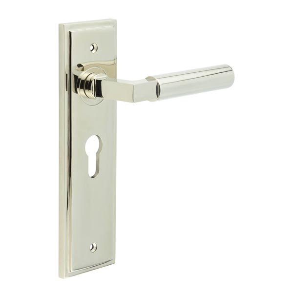 Westminster Door Handle Euro Backplate Polished Nickel