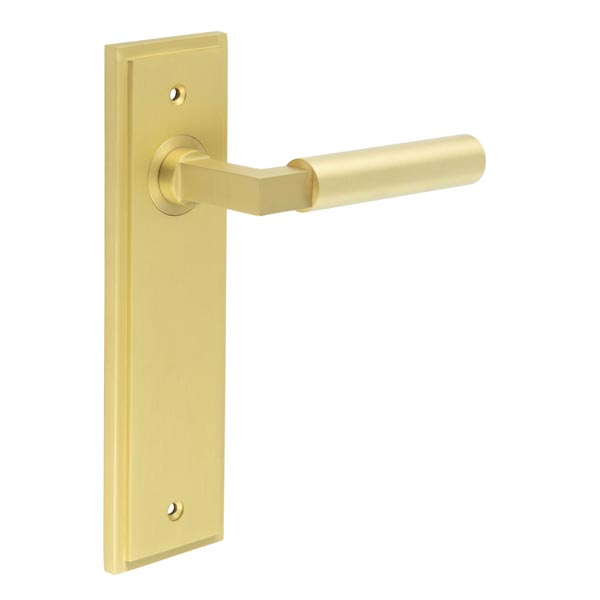 Westminster Door Handle Latch Backplate Satin Brass