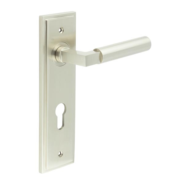 Westminster Door Handle Din Euro Backplate Satin Nickel