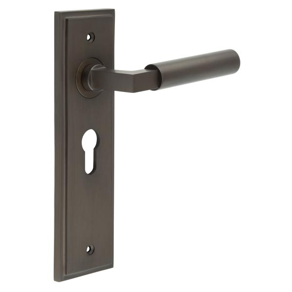 Westminster Door Handle Euro Backplate Dark Bronze