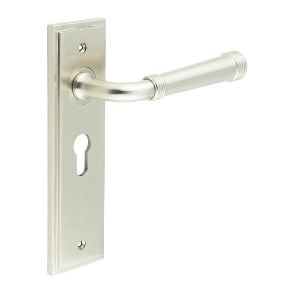 Highgate Door Handle Euro Backplate Satin Nickel