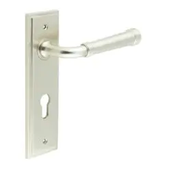 Highgate Door Handle Din Euro Backplate Satin Nickel