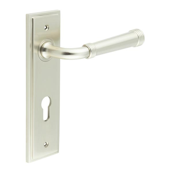 Highgate Door Handle Din Euro Backplate Satin Nickel