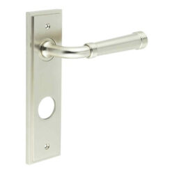 Highgate Door Handle Din Bathroom Backplate Satin Nickel