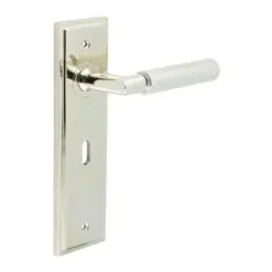 Piccadilly Door Handle Lock Backplate Polished Nickel