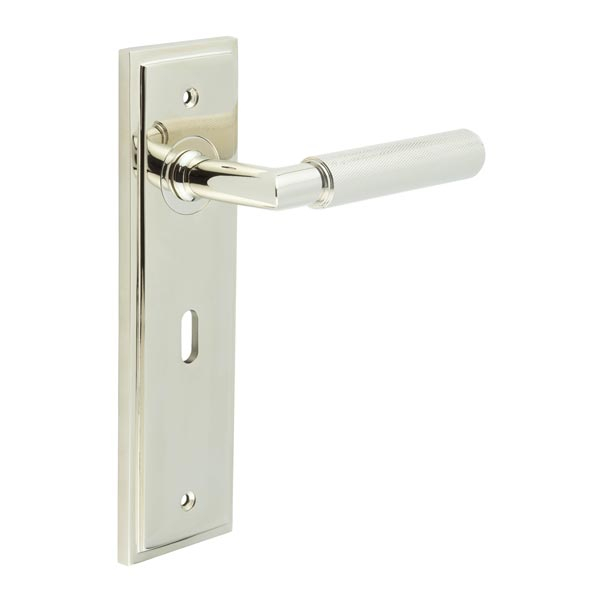 Piccadilly Door Handle Lock Backplate Polished Nickel