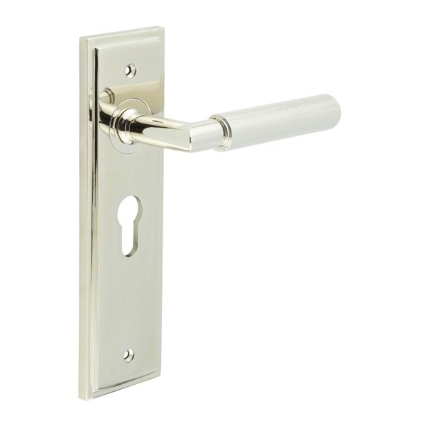 Piccadilly Door Handle Euro Backplate Polished Nickel