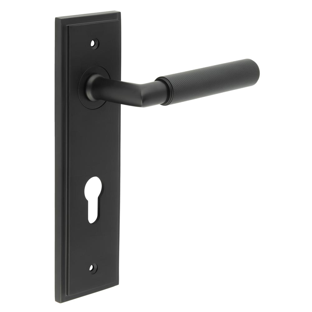 Piccadilly Door Handle Din Euro Backplate Matt Black