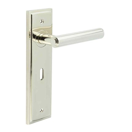 Richmond Door Handle Lock Backplate Polished Nickel