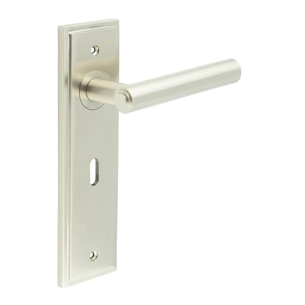 Richmond Door Handle Lock Backplate Satin Nickel