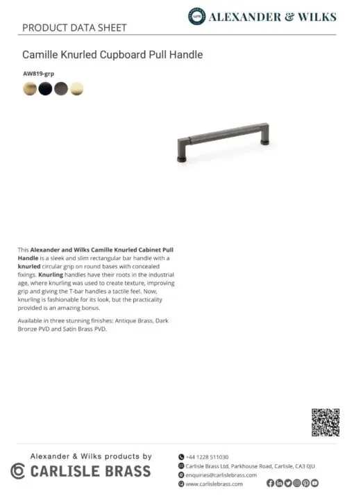 Alexander And Wilks Camille Knurled Cabinet Pull 160Mm C/C Matt Black AW819-160-BL