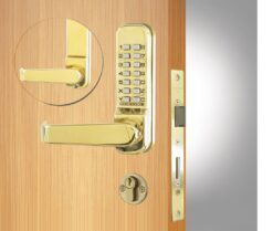 CODELOCKS 420 Mechanical Digital Locks 400 series with Anti-Panic Mort.Lock D/Cyl PVD Polished Brass